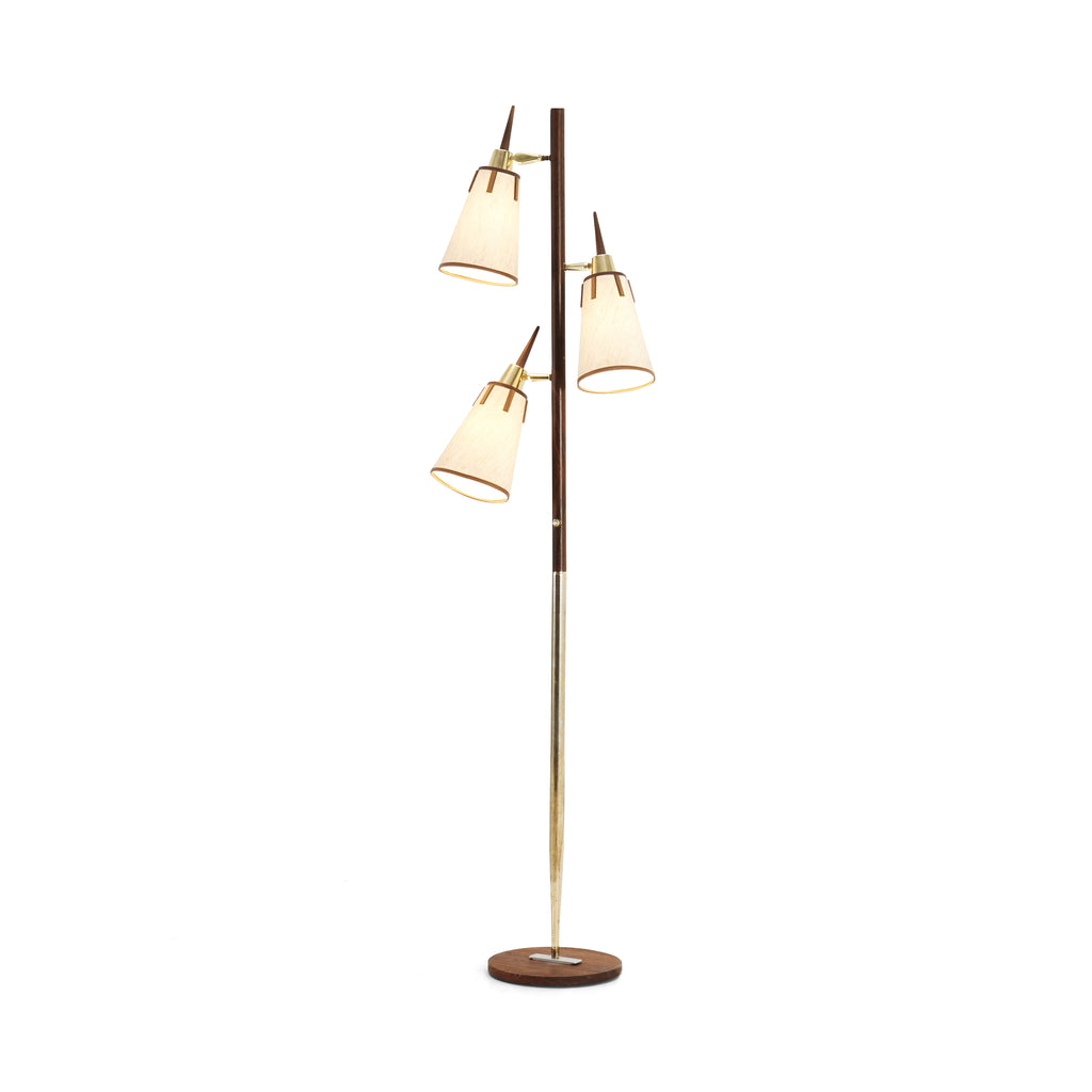 Wood and Brass 3 Light Floor Lamp
