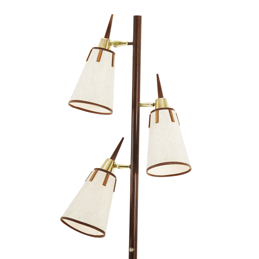 Wood and Brass 3 Light Floor Lamp