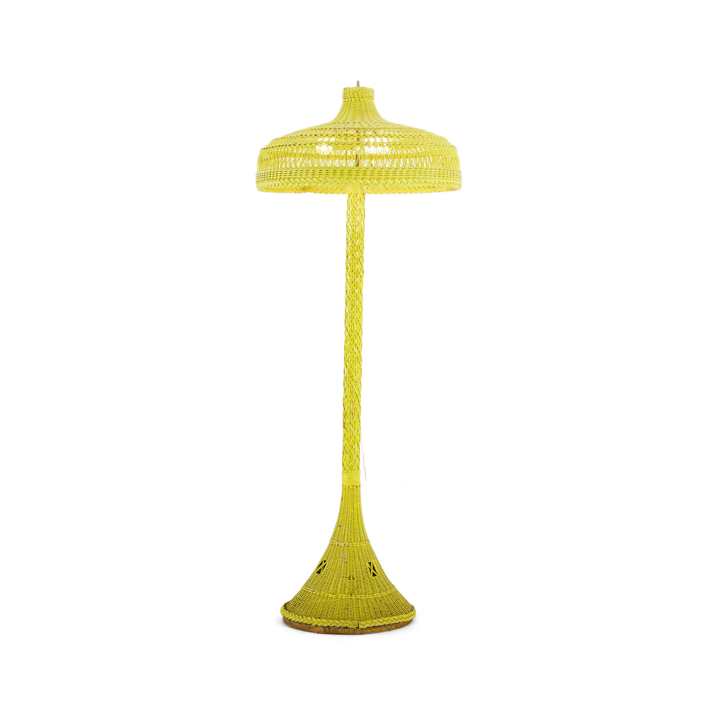 Oversized Yellow Painted Wicker Floor Lamp