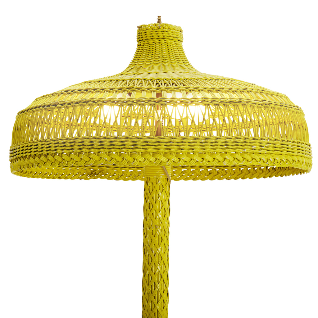 Oversized Yellow Painted Wicker Floor Lamp