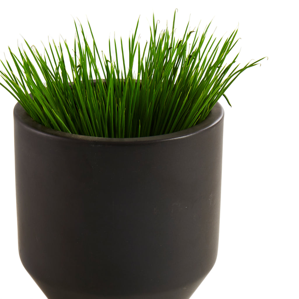Black Planter with Faux Grass