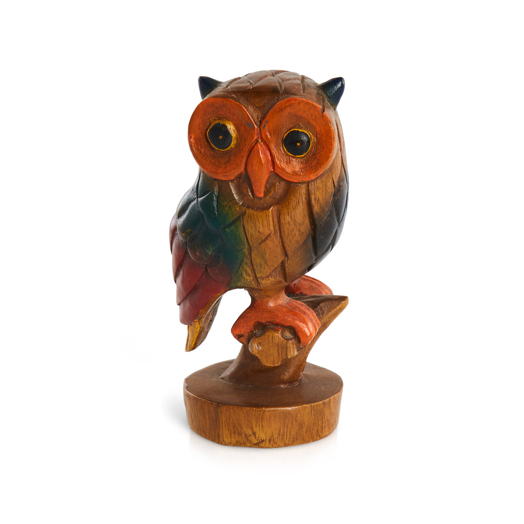 Painted Wood Owl Sculpture