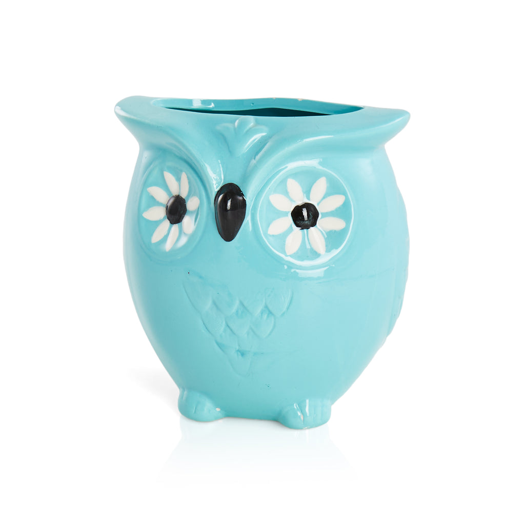 Blue Ceramic Owl Vase