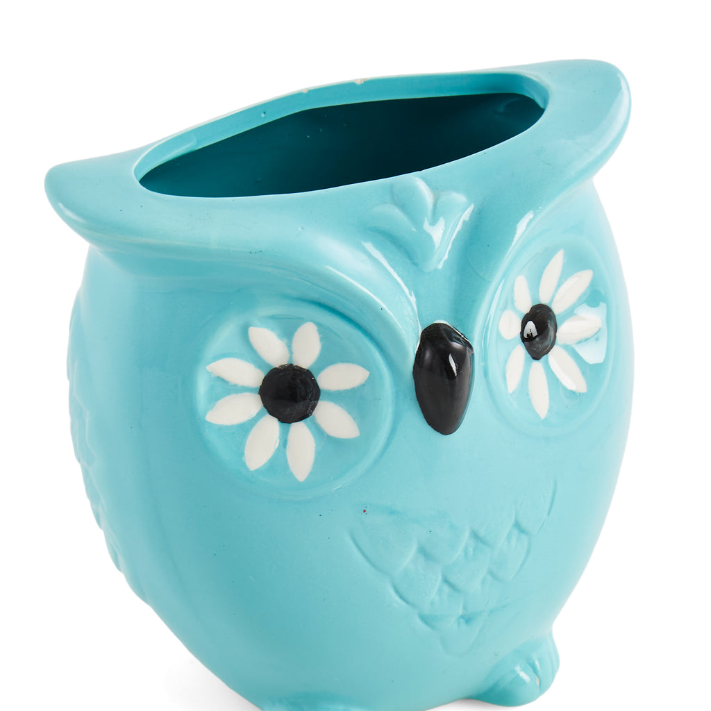 Blue Ceramic Owl Vase