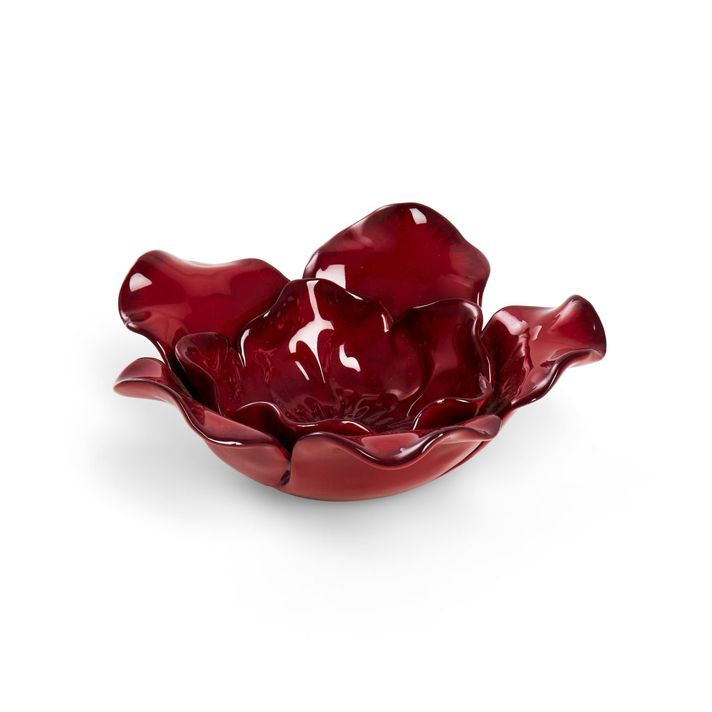 Red Ceramic Flower Bowl