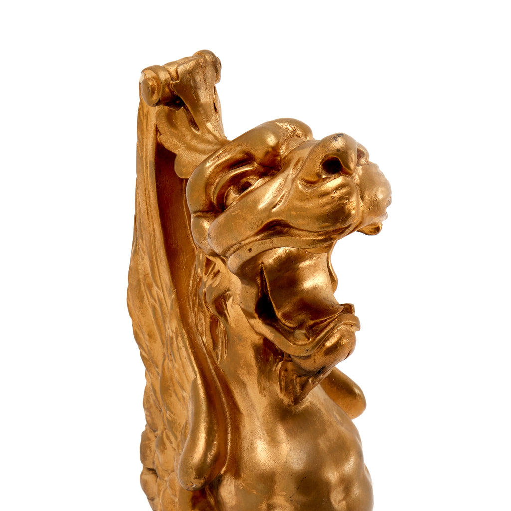 Gold Howling Winged Beast Sculpture