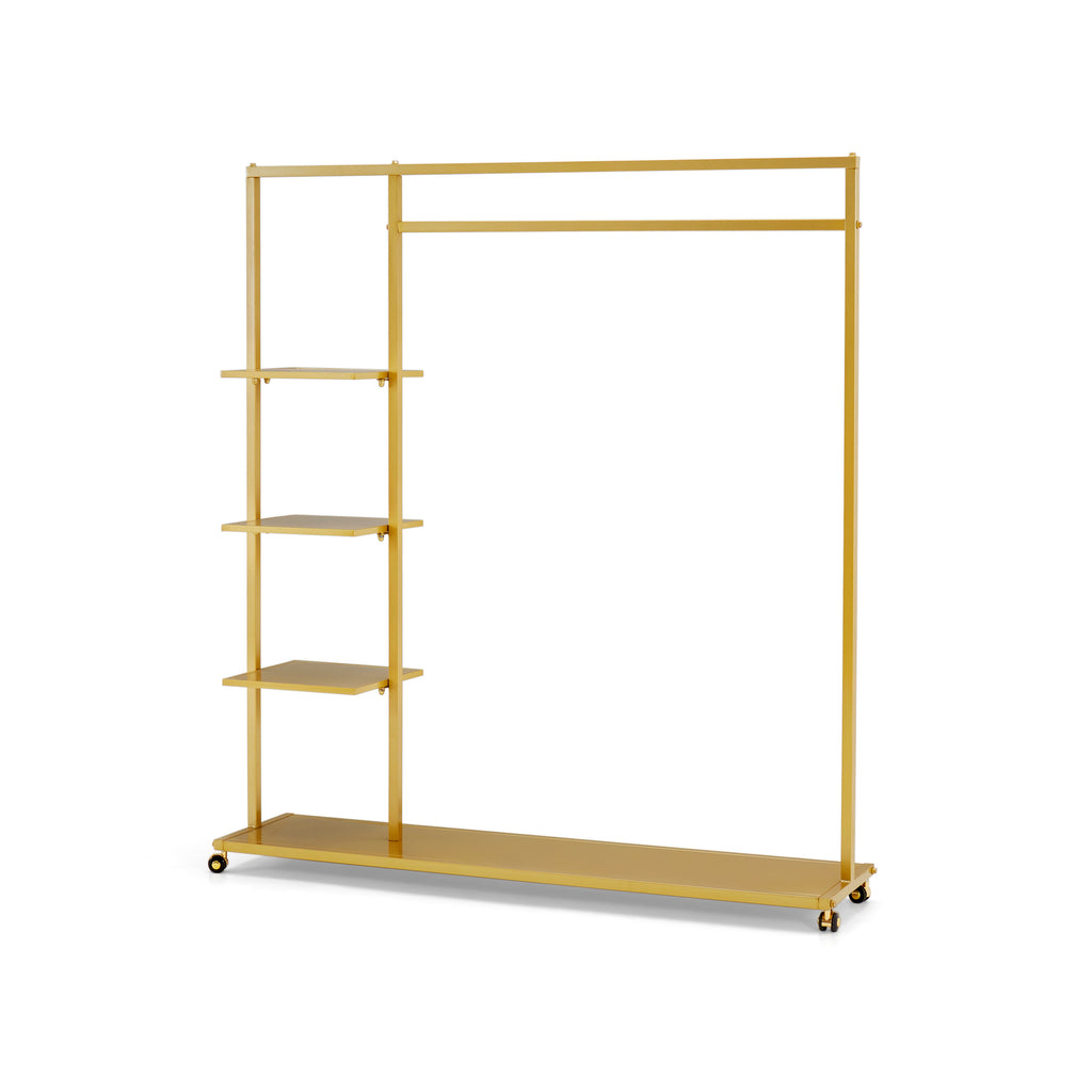 Gold Metal Clothing Rack with Shelves