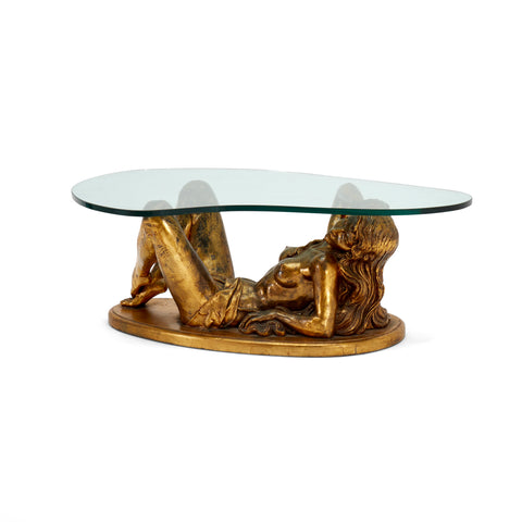 Gold & Glass Reclining Woman Coffee Table