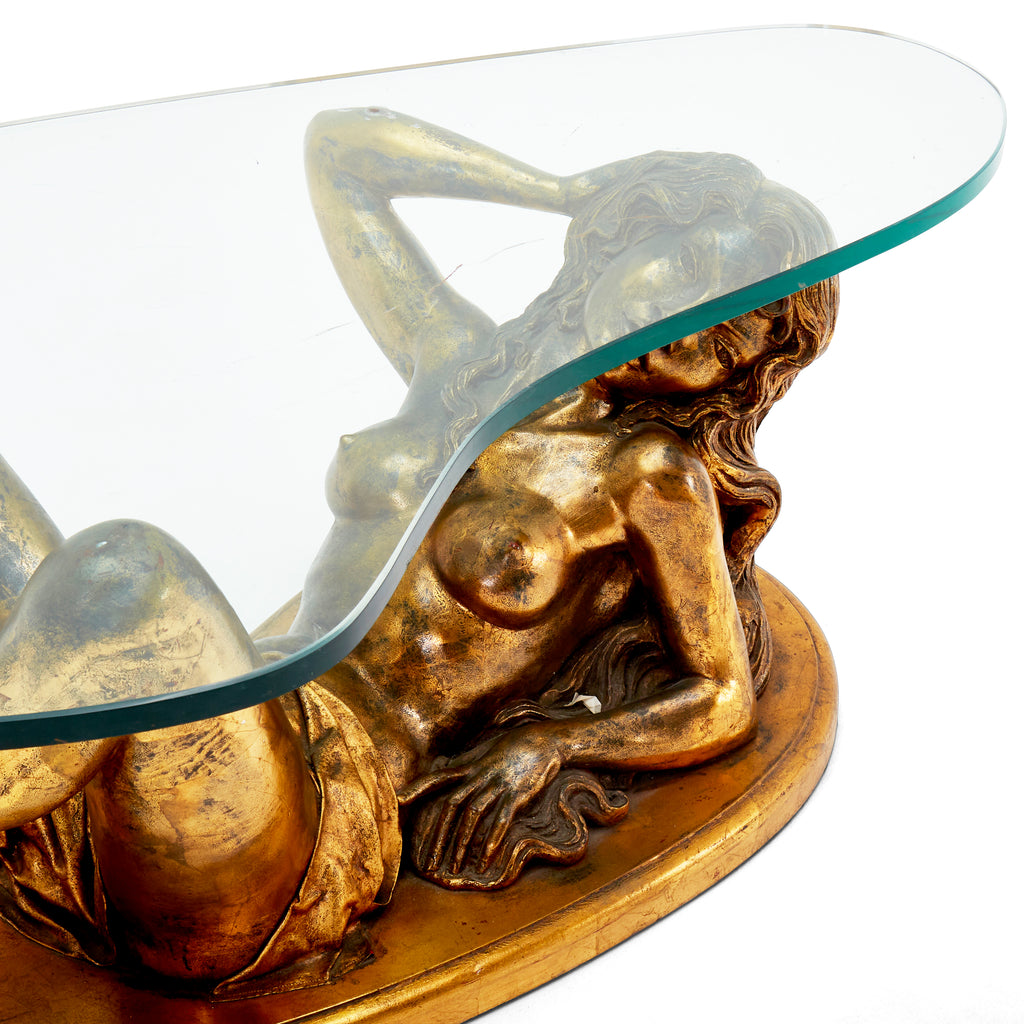 Gold & Glass Reclining Woman Coffee Table