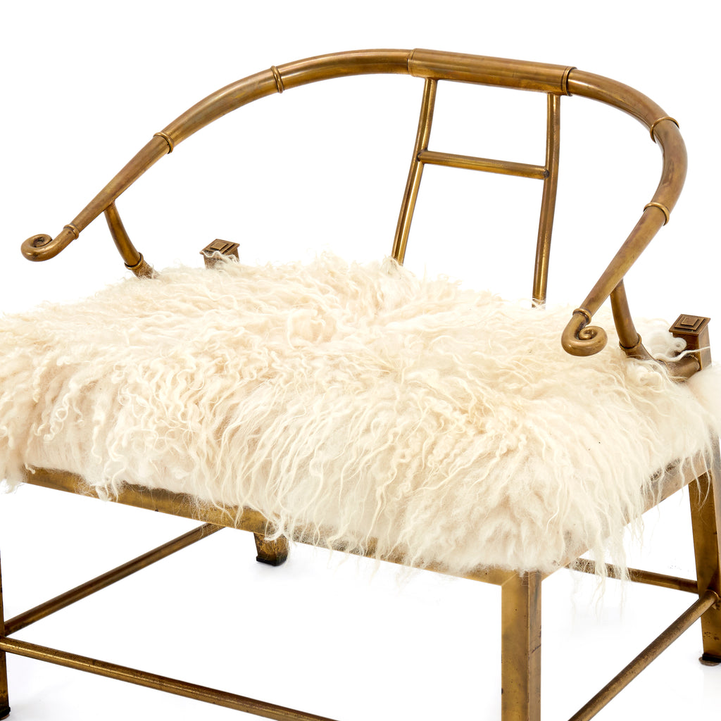 White Fur & Brass Armchair