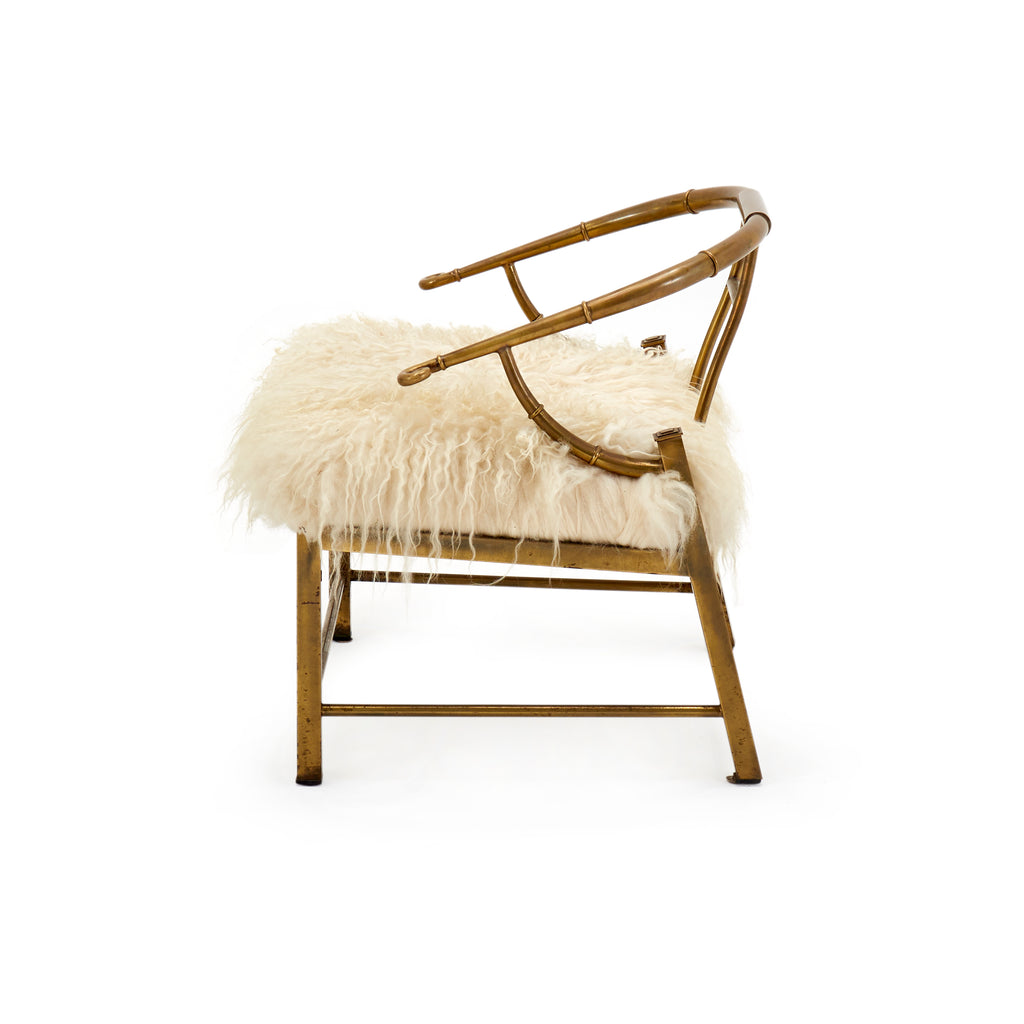 White Fur & Brass Armchair