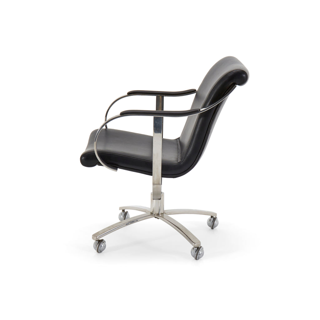 Black Leather Modern Curved Metal Office Chair