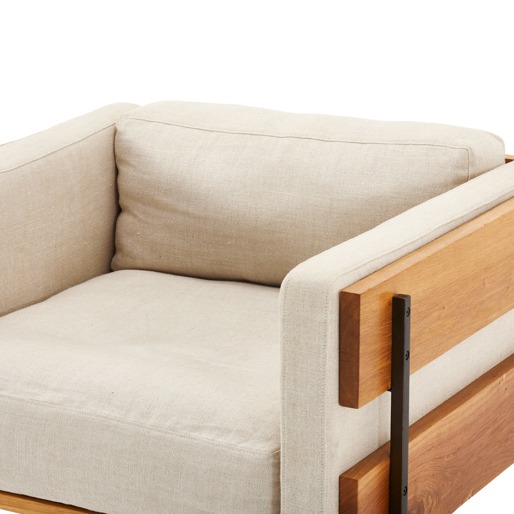 Grey Paneled Wood Framed Armchair