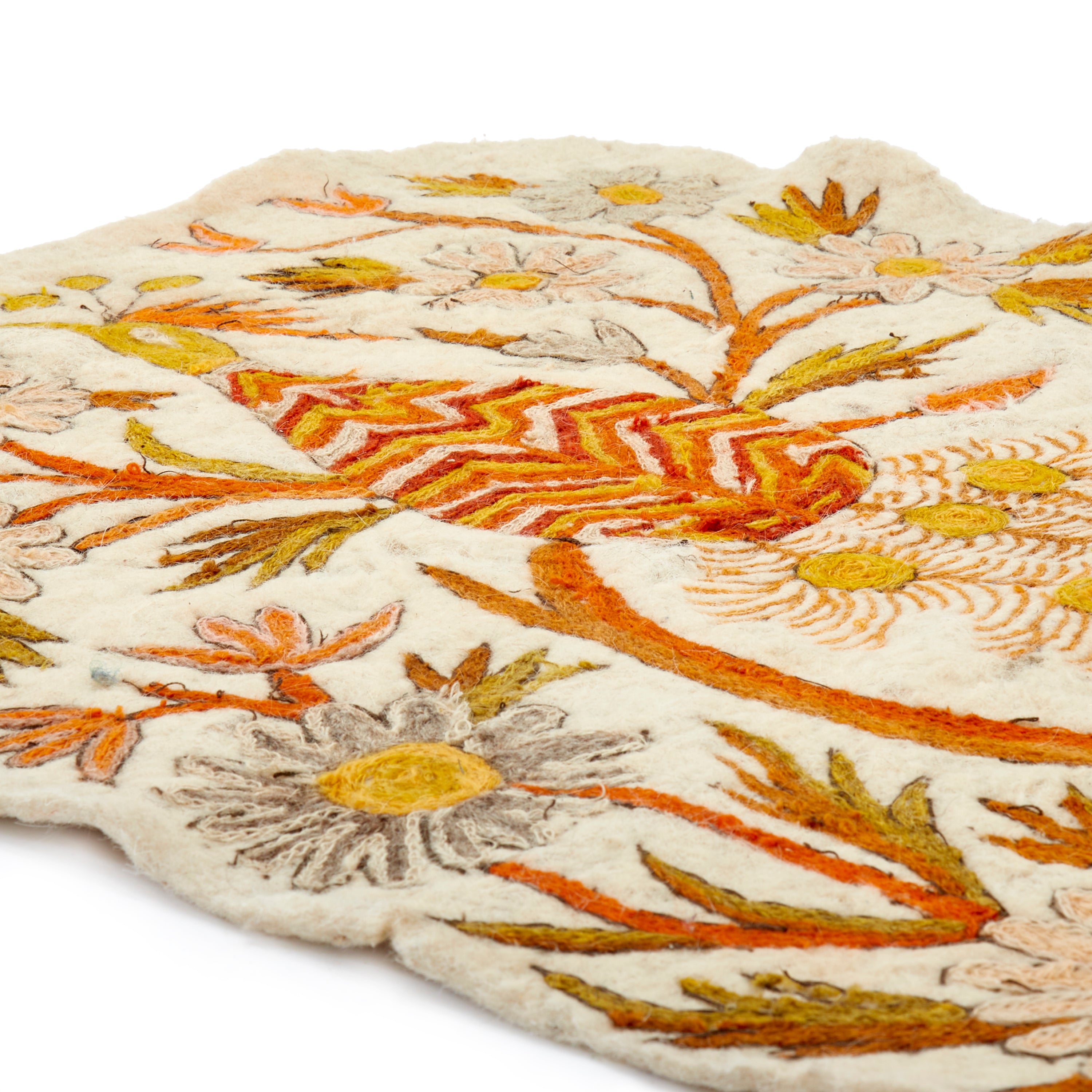 Embriodered Rug Orange Embroidered Tree & Peacock Rug - Gil & Roy Props