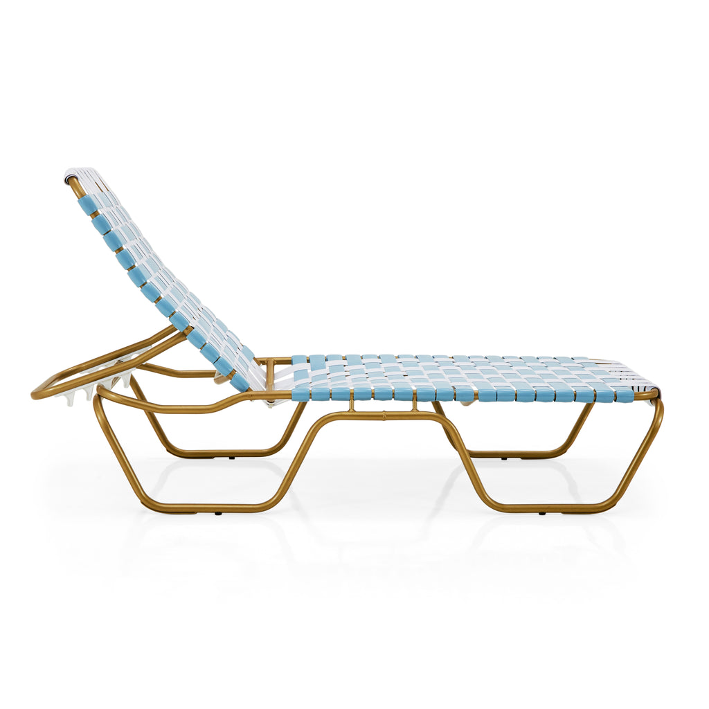 Blue & White with Gold Outdoor Chaise Lounge