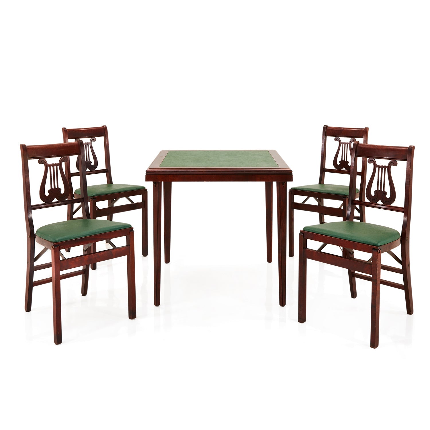 Green \u0026 Wood Lyre Card Table and Chairs - Gil \u0026 Roy Props, image size:1500x1500