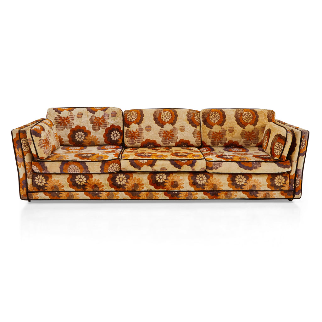 Retro Tan Brown 70's Floral Pattern Sofa