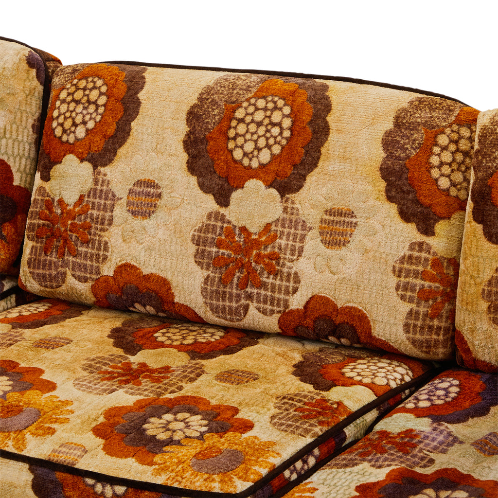 Retro Tan Brown 70's Floral Pattern Sofa