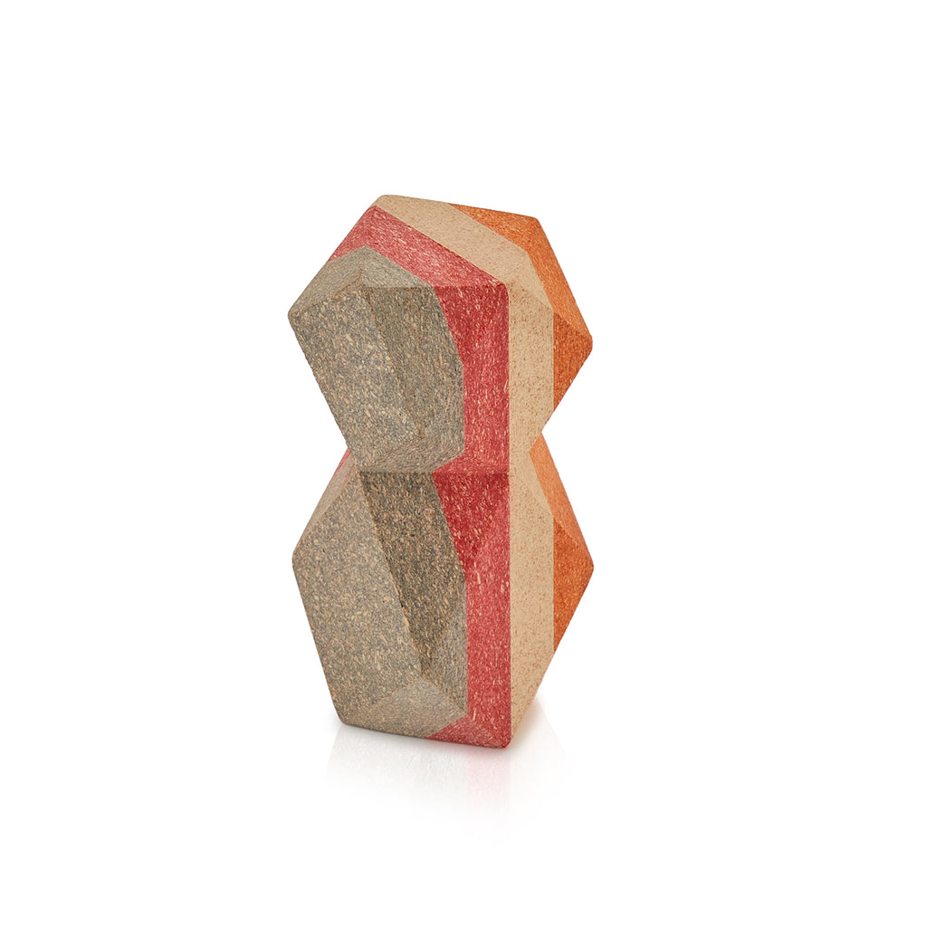Red and Orange Striped Wood Polyhedron - Tall