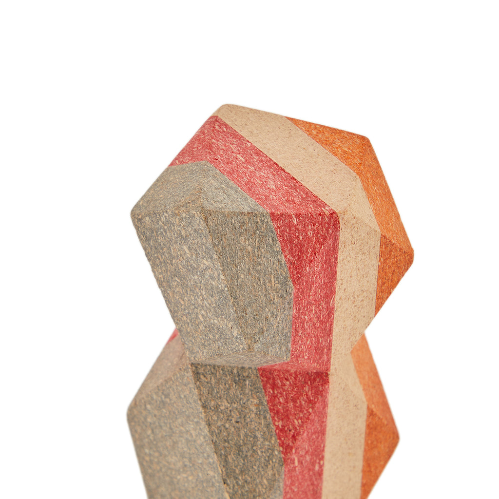 Red and Orange Striped Wood Polyhedron - Tall