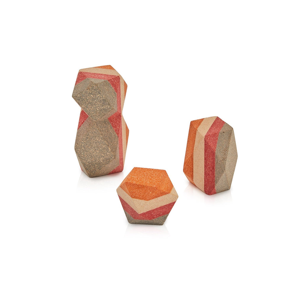 Red and Orange Striped Wood Polyhedron - Small
