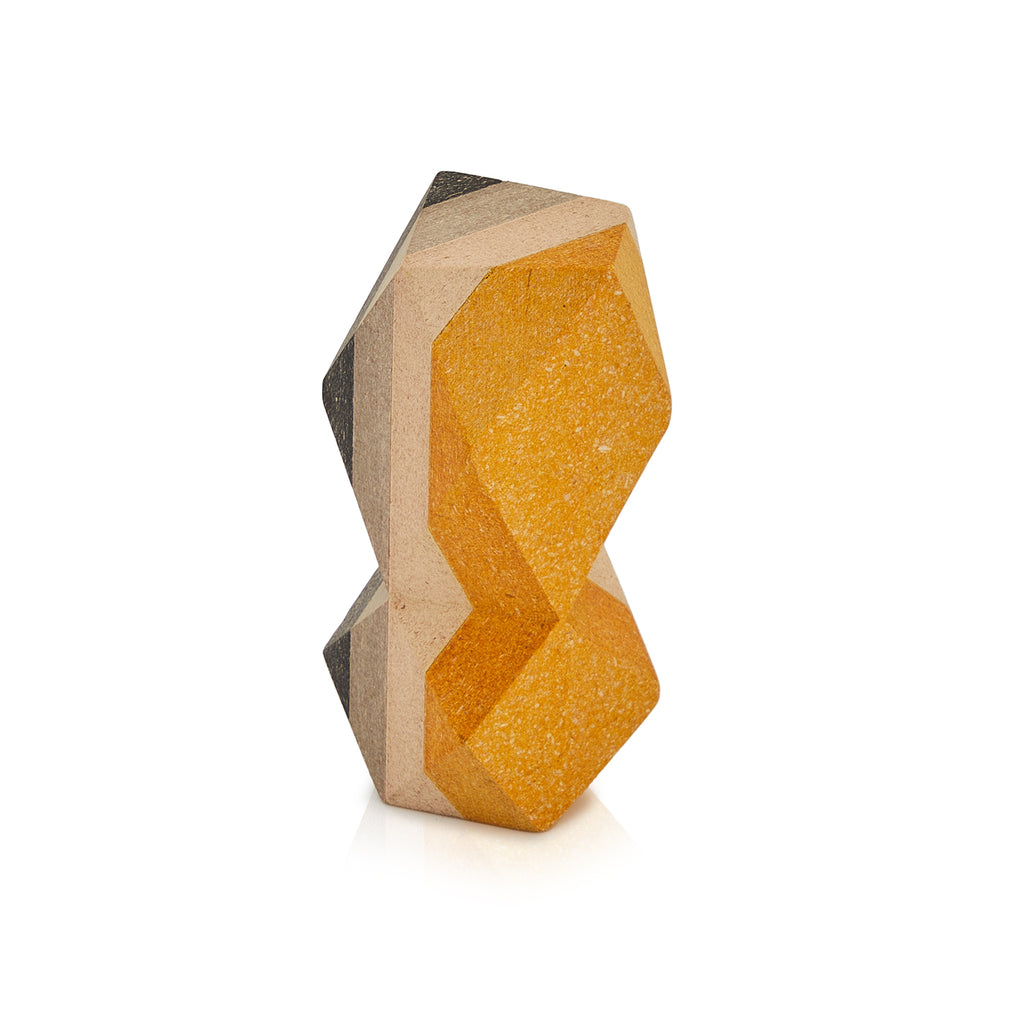 Yellow and Tan Striped Wood Polyhedron - Tall (A+D)