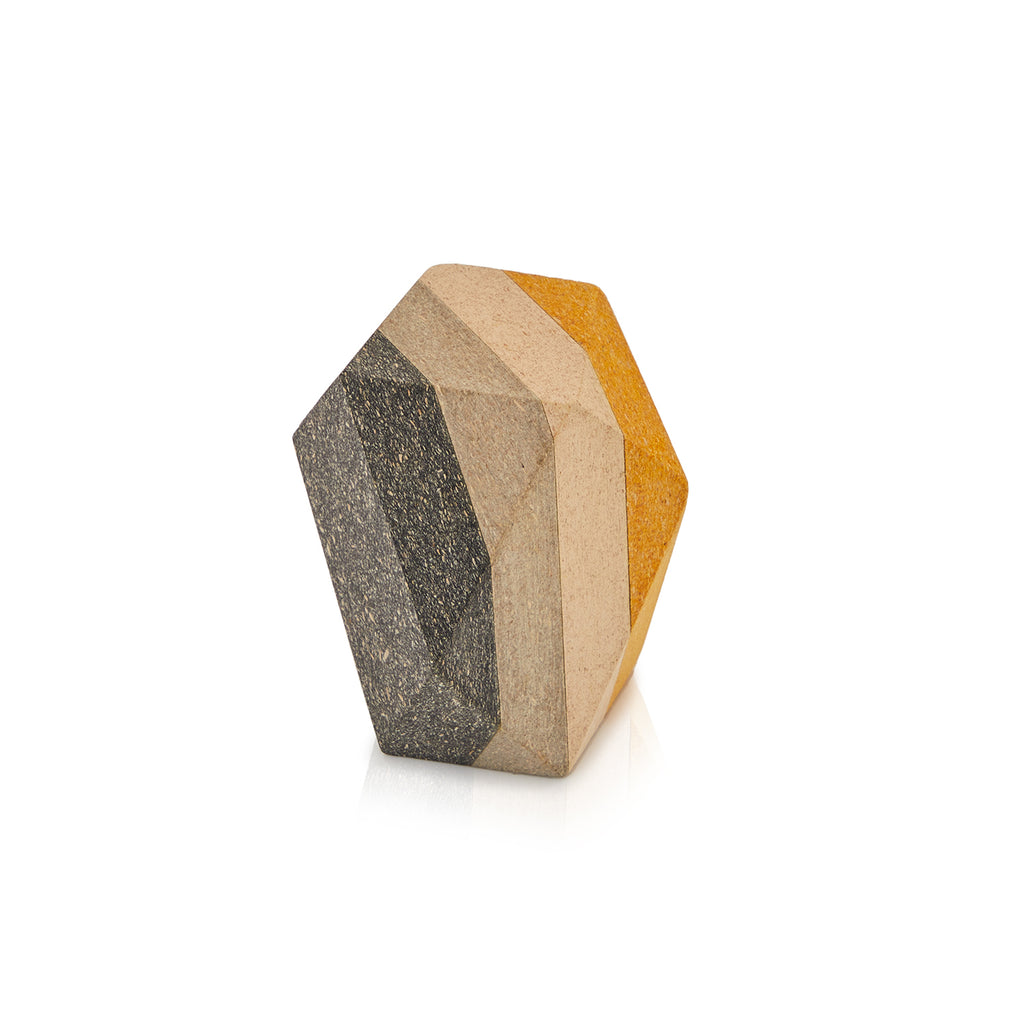 Yellow and Grey Striped Wood Polyhedron - Medium (A+D)