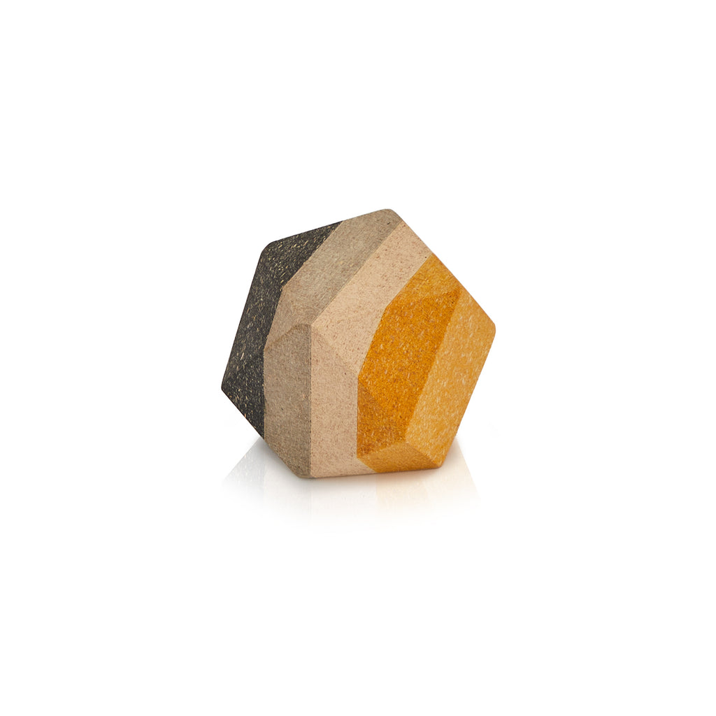 Yellow and Grey Striped Wood Polyhedron - Small (A+D)