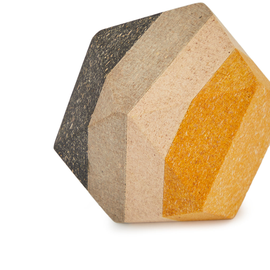 Yellow and Grey Striped Wood Polyhedron - Small (A+D)
