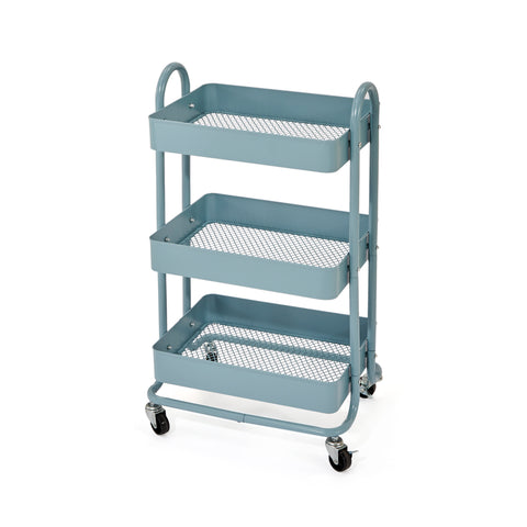 Small Blue Metal 3-Tier Rolling Cart