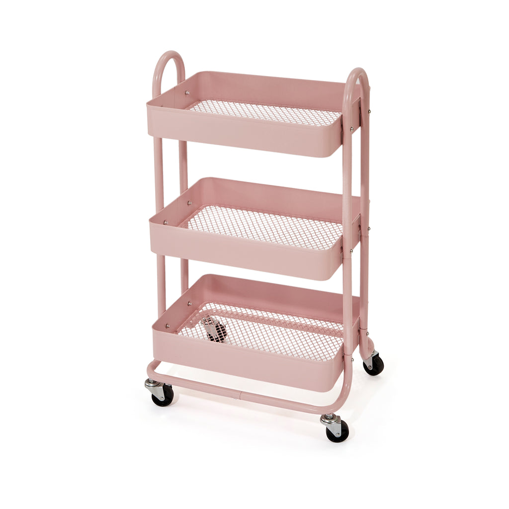 Pink Small Metal 3-Tier Rolling Cart