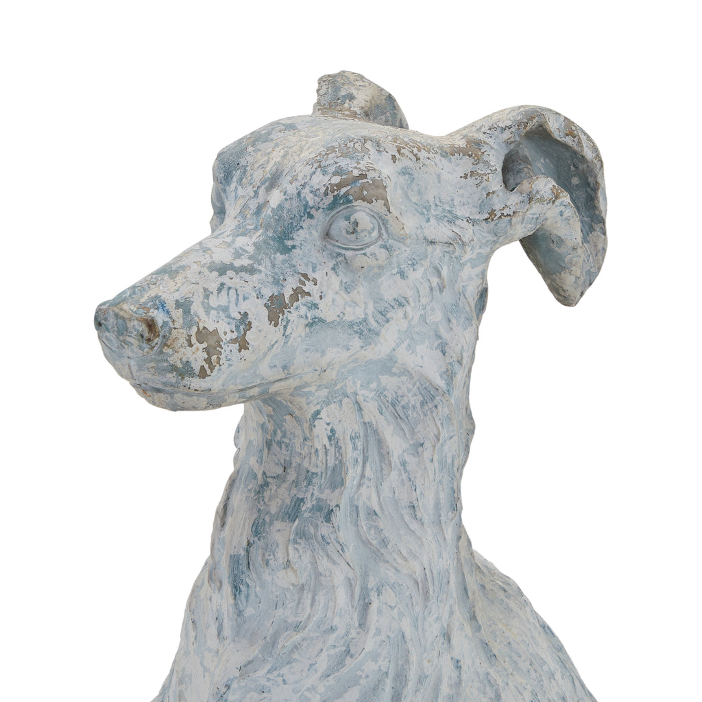 Blue Stone Surprised Dog Statue