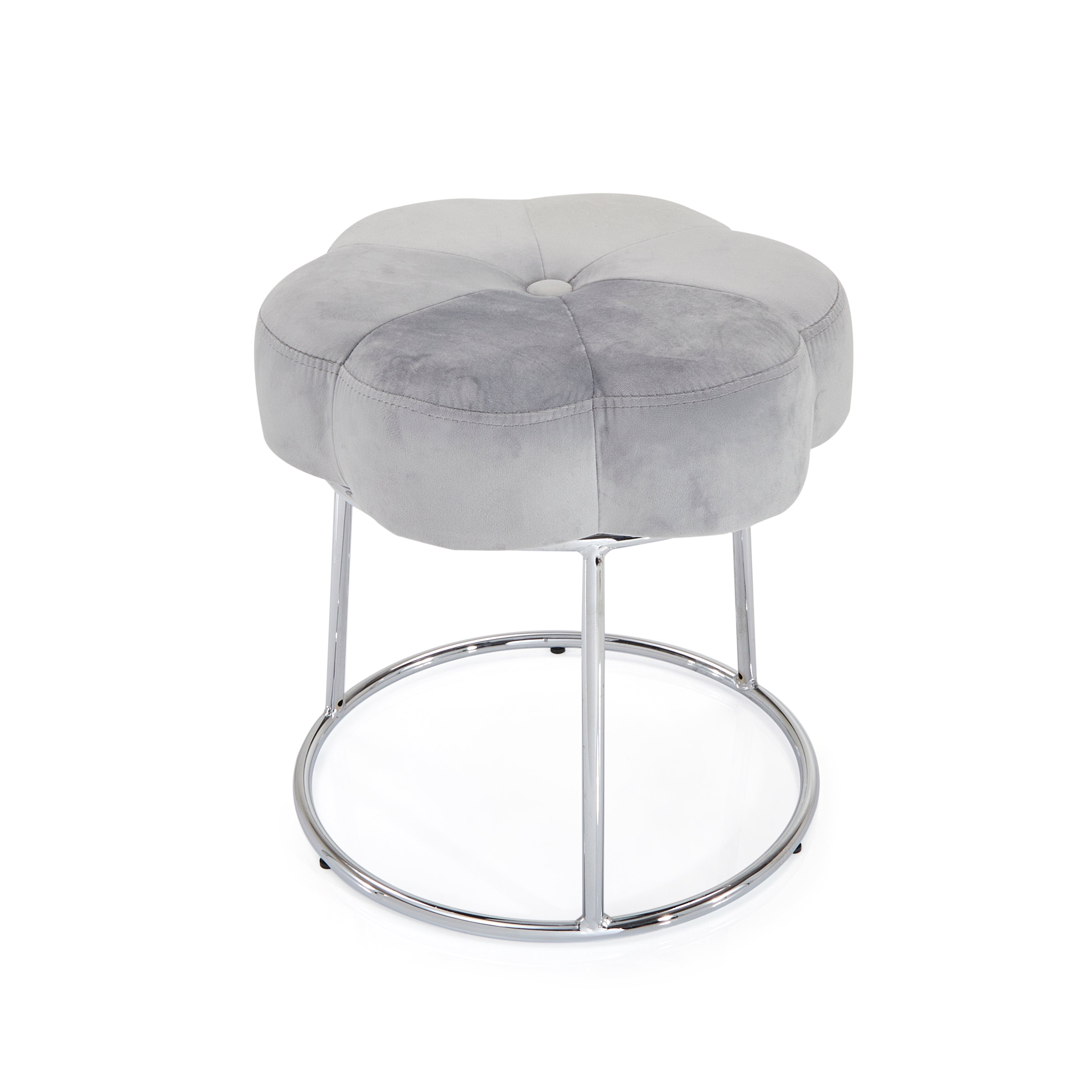 Silver Velvet Flower Chrome Vanity Stool Gil Roy Props