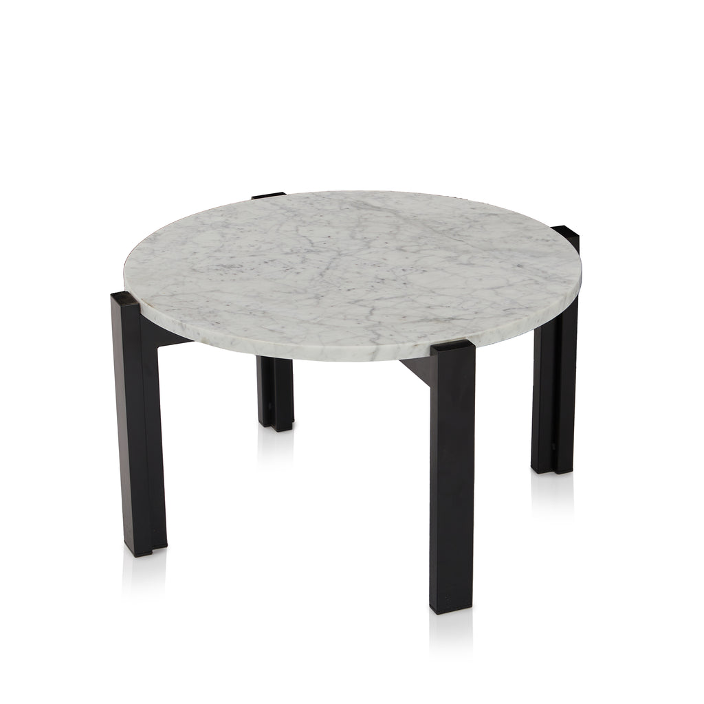 White Marble & Black Base Round Side Table