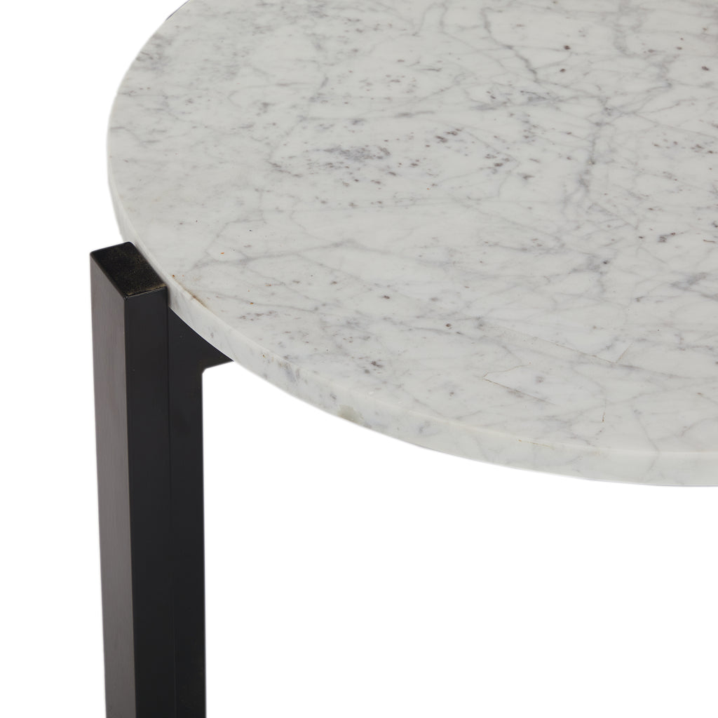 White Marble & Black Base Round Side Table