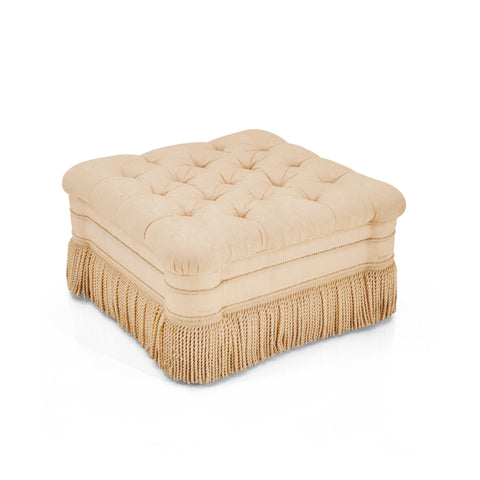 Large Square Cream Ottoman w Fringe