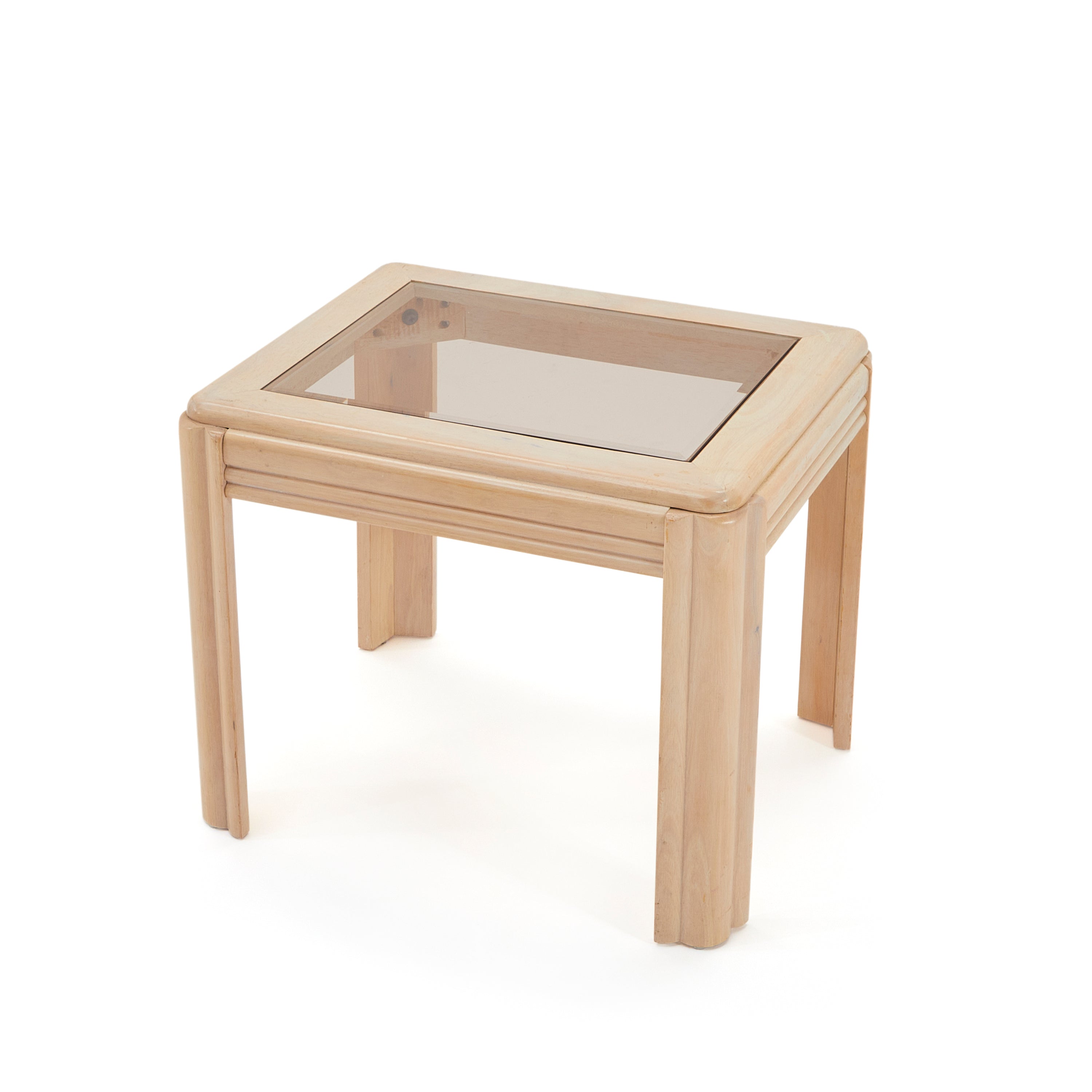 Tan Wood & Glass End Table Gil & Roy Props