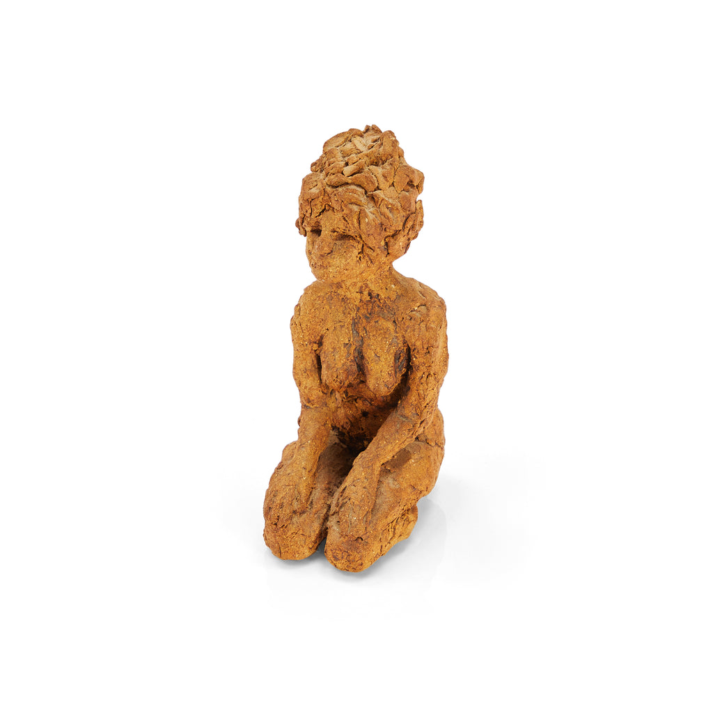 Brown Clay Kneeling Woman Figurine