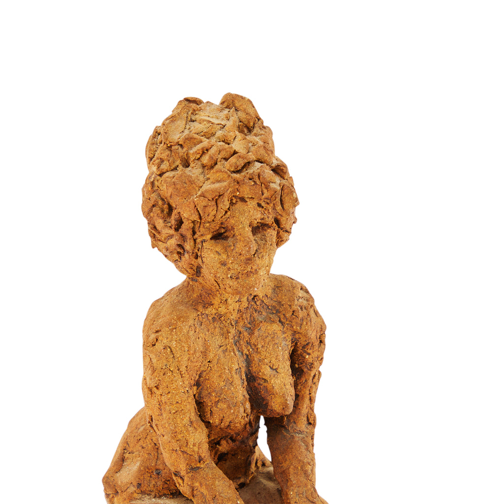 Brown Clay Kneeling Woman Figurine