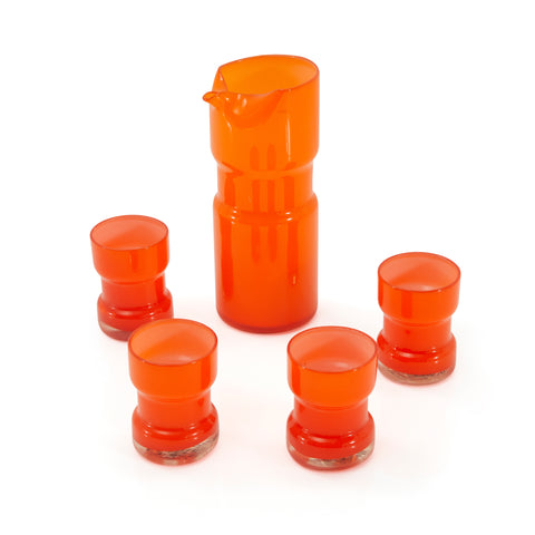 Orange Glass Modern Pitcher & Cups Set