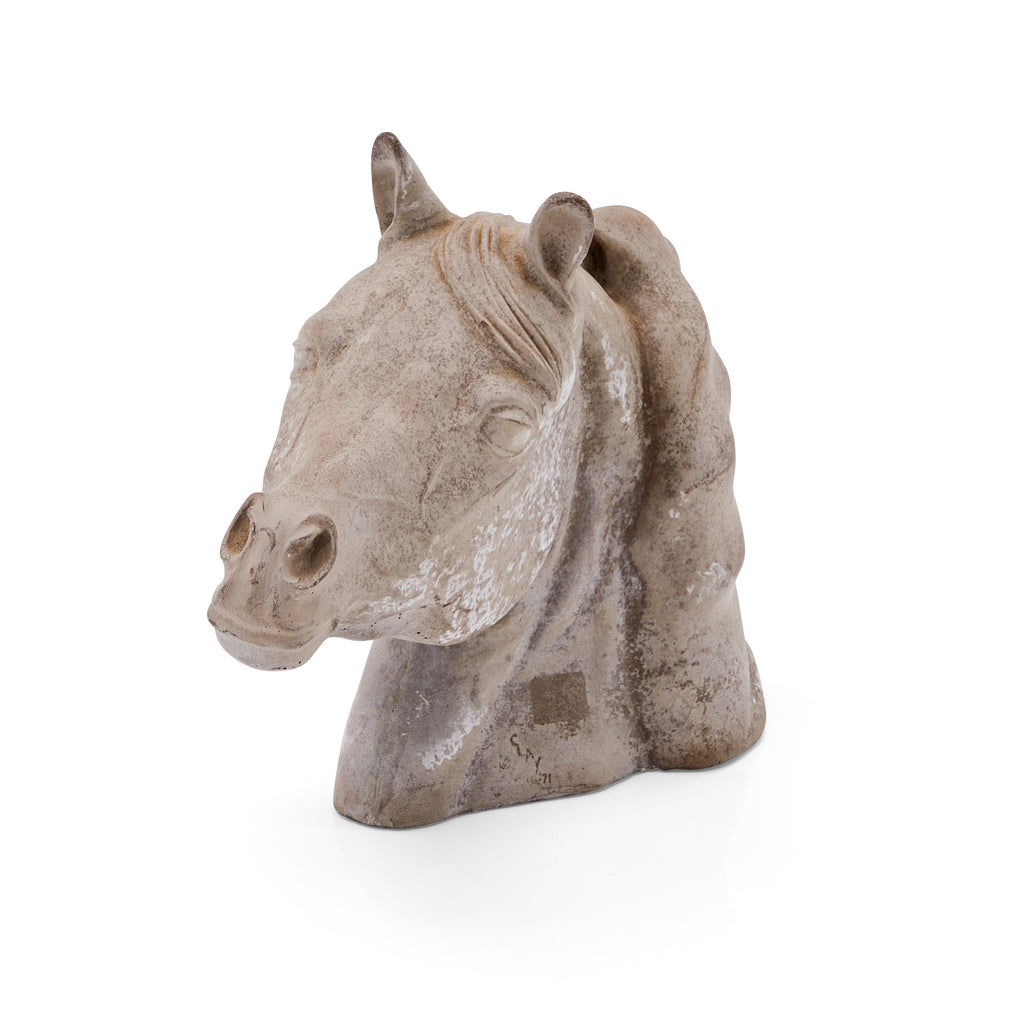 Grey Rustic Ceramic Horse Head Sculpture