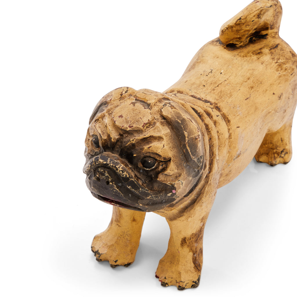 Wood Pug Dog Sculpture
