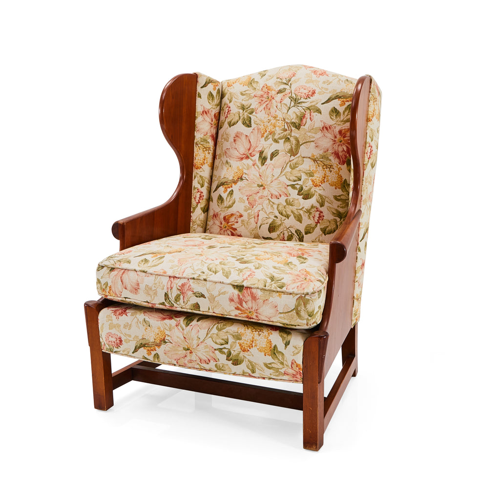 Floral & Wood Upholstered Wingback Chair