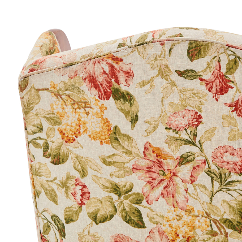 Floral & Wood Upholstered Wingback Chair