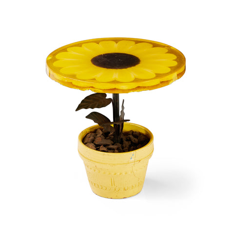 Yellow Faux Flower Pot End Table Ceramic Pot