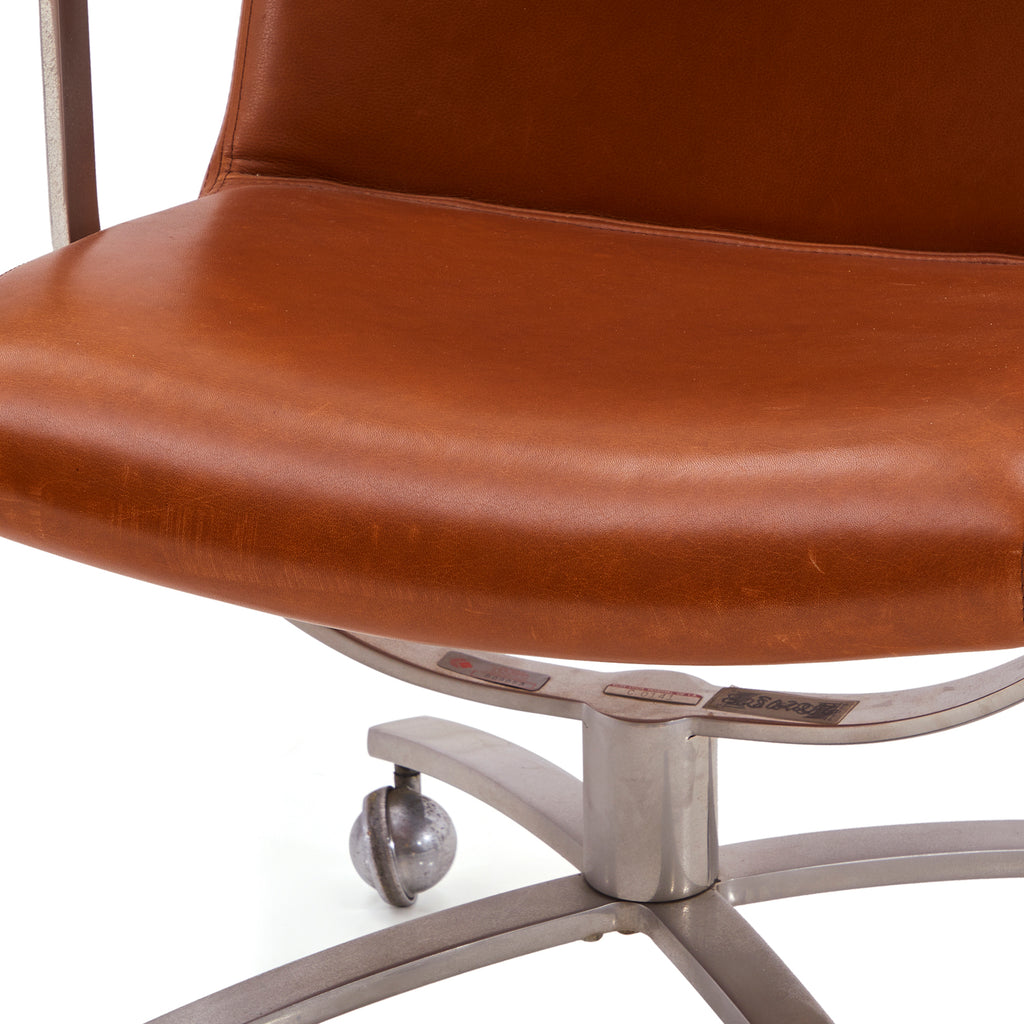 Brown Leather Curved Silver Office Chair