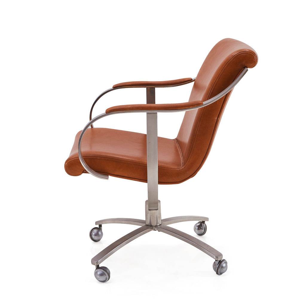 Brown Leather Curved Silver Office Chair