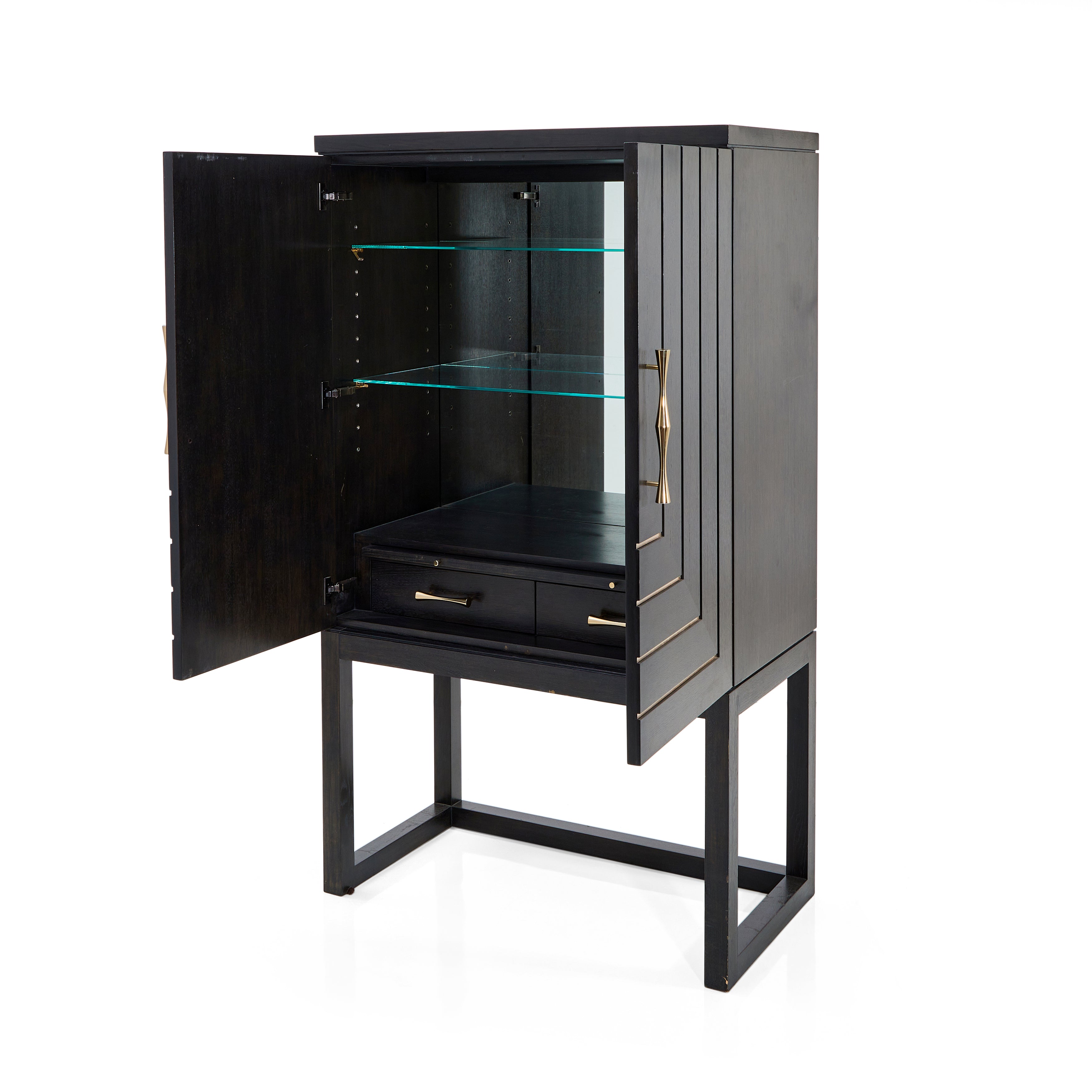 Black Dresser with Gold Handle and Concentric Rectangle Design - Gil & Roy Props Black Dresser with Gold Handle and Concentric Rectangle Design - Gil & Roy Props