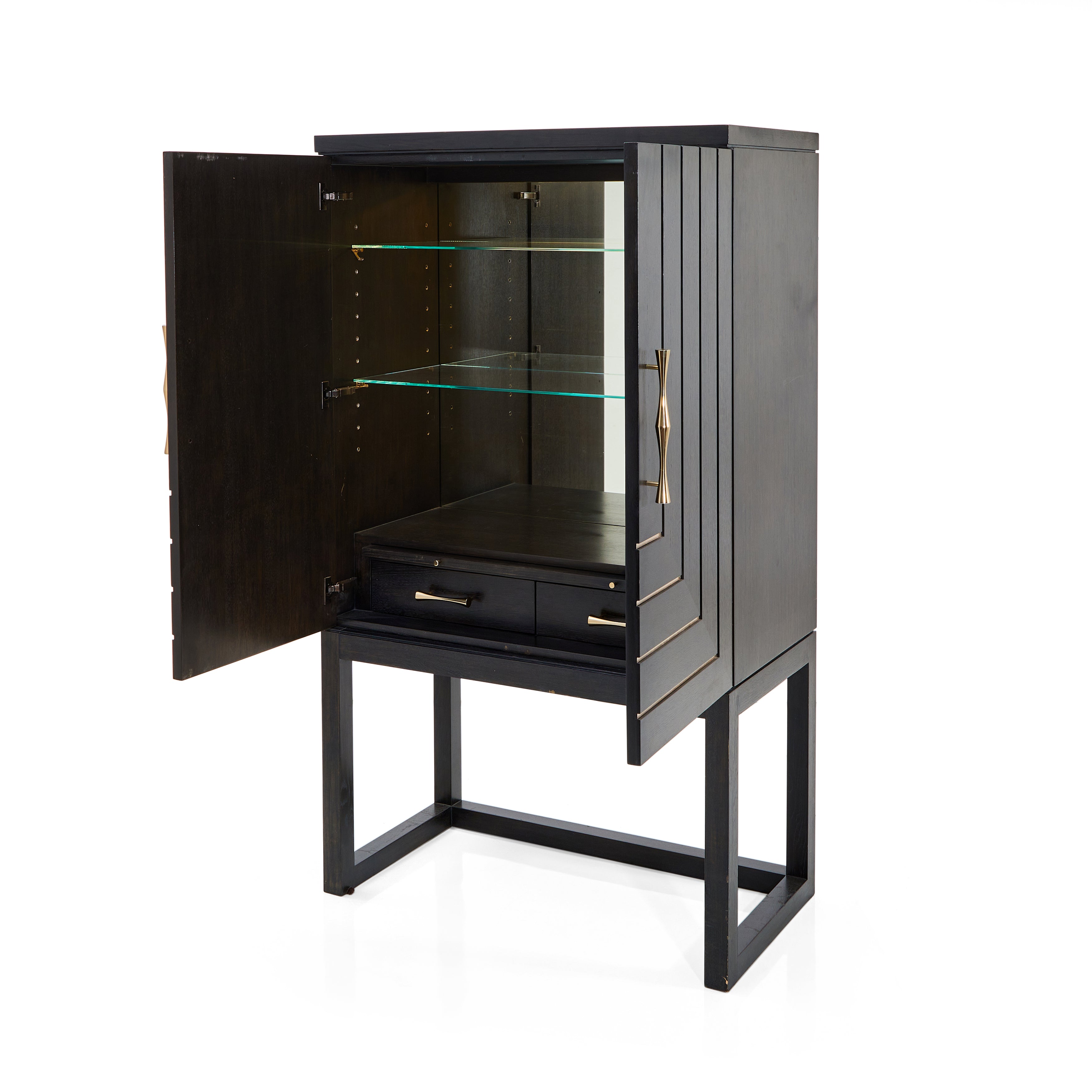 Black Dresser with Gold Handle and Concentric Rectangle Design - Gil & Roy Props Black Dresser with Gold Handle and Concentric Rectangle Design - Gil & Roy Props