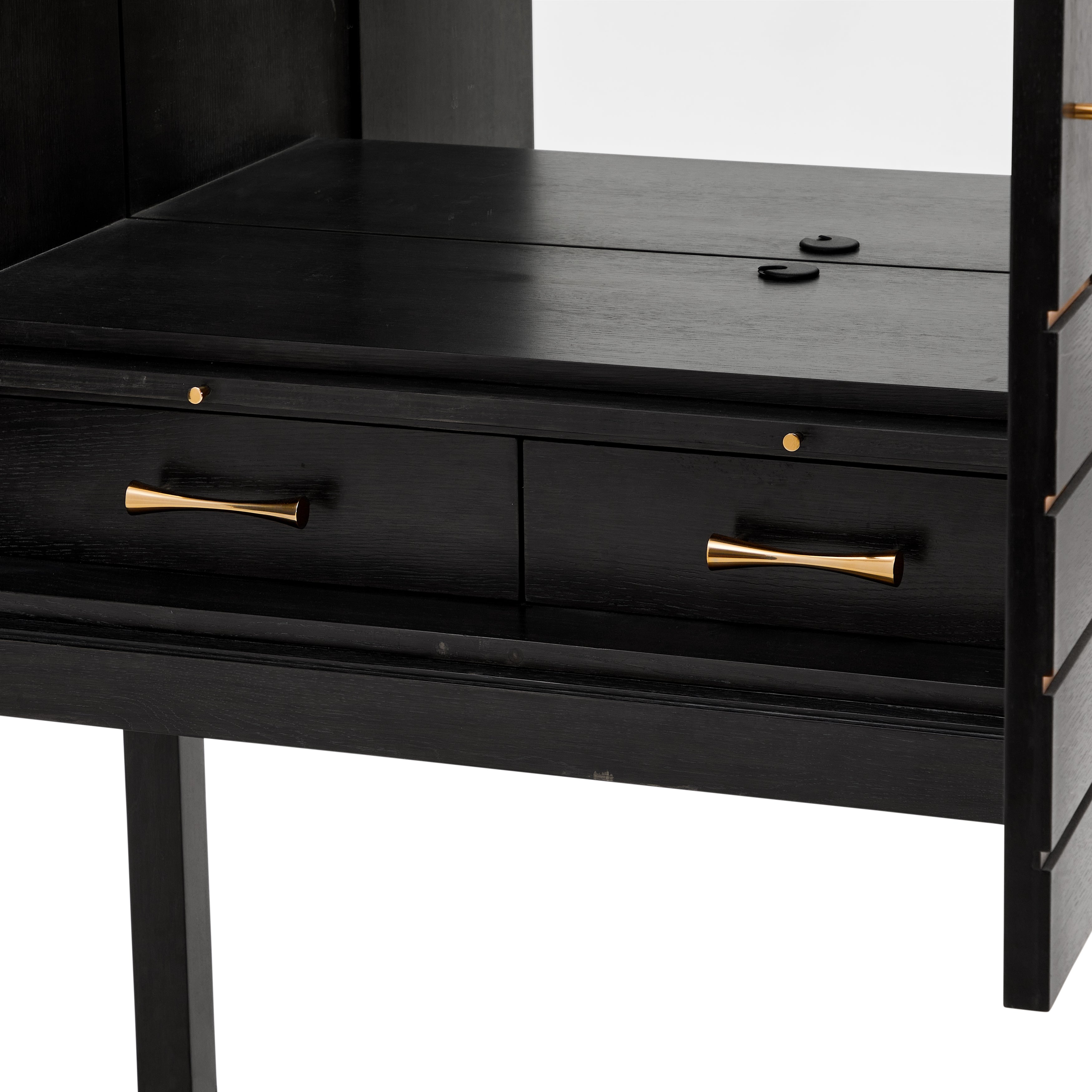 Black Dresser with Gold Handle and Concentric Rectangle Design - Gil & Roy Props Black Dresser with Gold Handle and Concentric Rectangle Design - Gil & Roy Props